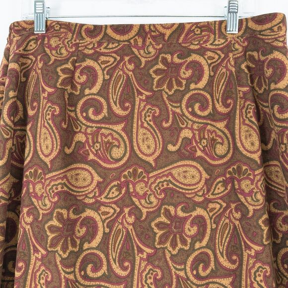 Vintage Studio Works Paisley Moleskin Midi Skirt Large Brown Boho Western Autumn - Picture 6 of 15